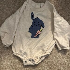 Cream Bunny Print Baby Bubble Romper